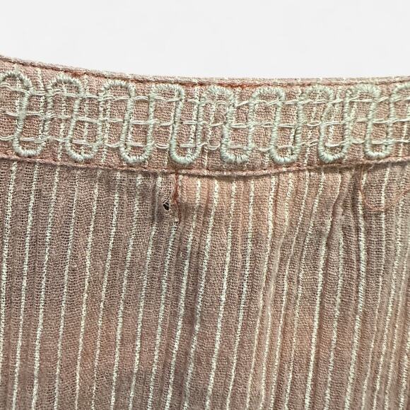 Garnet Hill Boho Coastal Orange Cream Pinstripe Embroidered Tassel Tunic Top - Picture 6 of 8